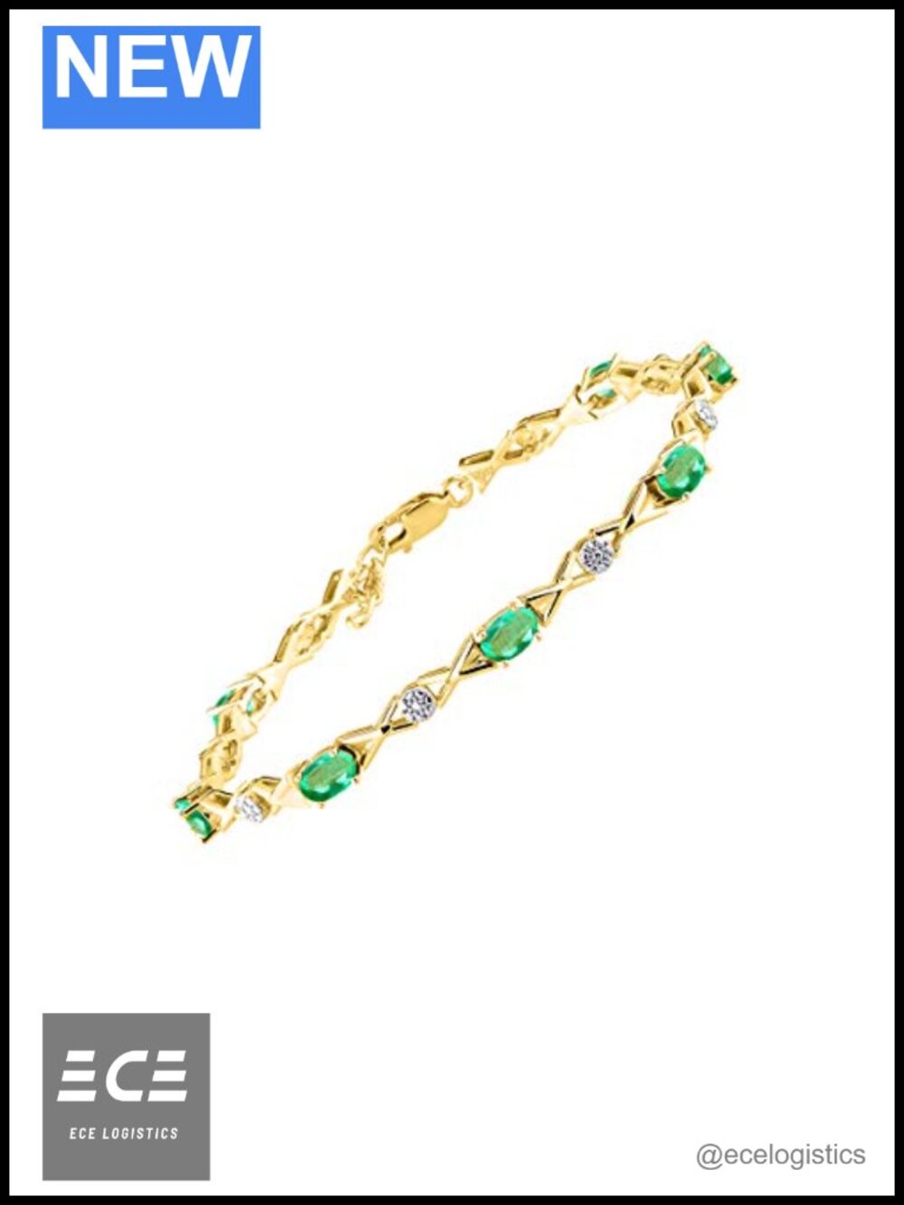 Sterling Silver Tennis Bracelet Emerald Diamond May Birthstone